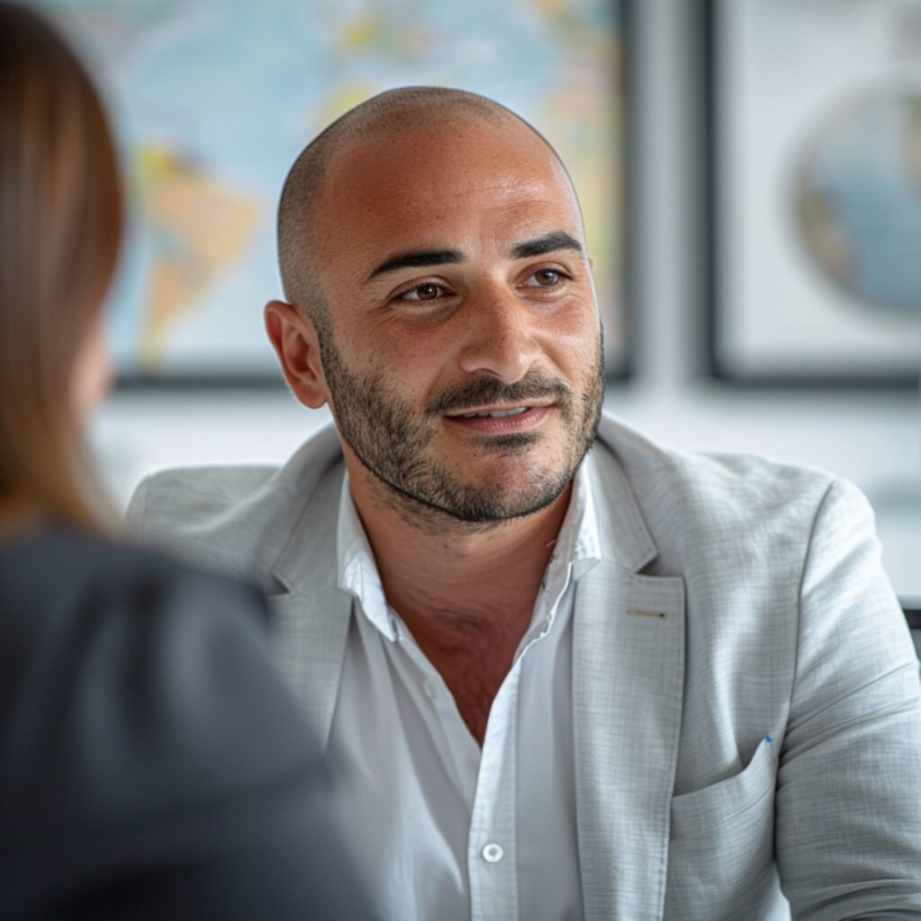 Kalende man is werkzaam als HR manager en is aan het communiceren met zijn collega