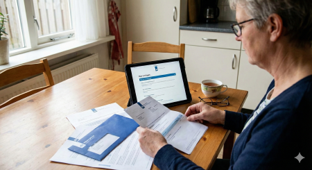 Een vrouw vult haar zorgtoeslag in.