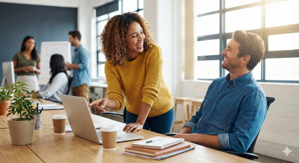 2 mensen overleggen op kantoor