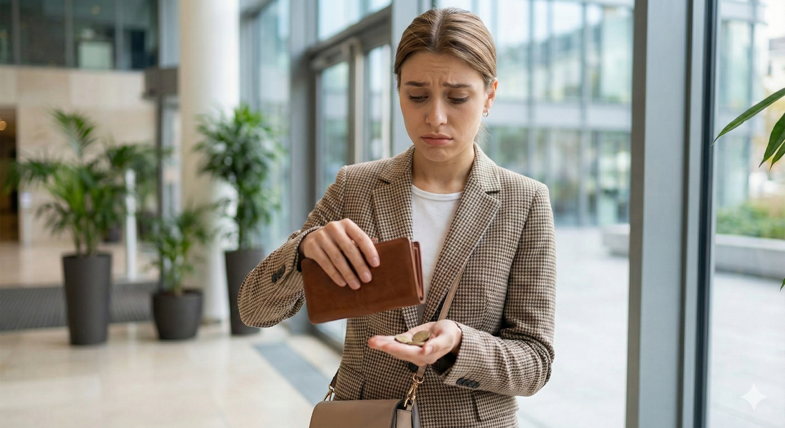 Een vrouw heeft geen geld.