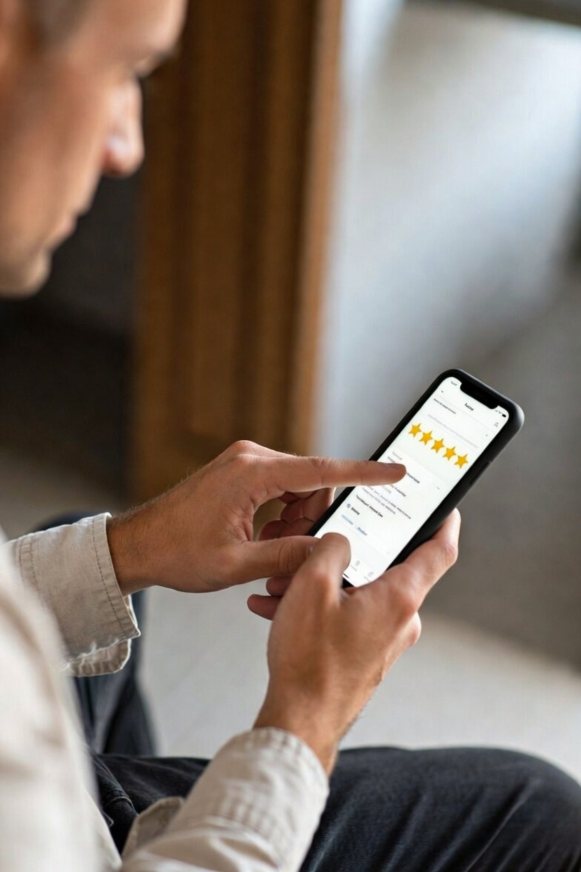 een persoon die een review achter laat